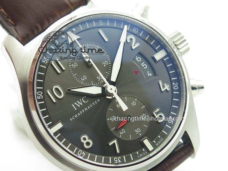 MIROTIME 0204 Cozy Pilot Chrono SS IW387802 V6F 1:1 Best Edition On Brown Leather Strap A 7323